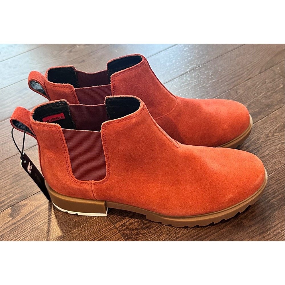 Sorel Emelie II Chelsea Boots Orange Red Waterproof Suede Ankle NL4815-849 9